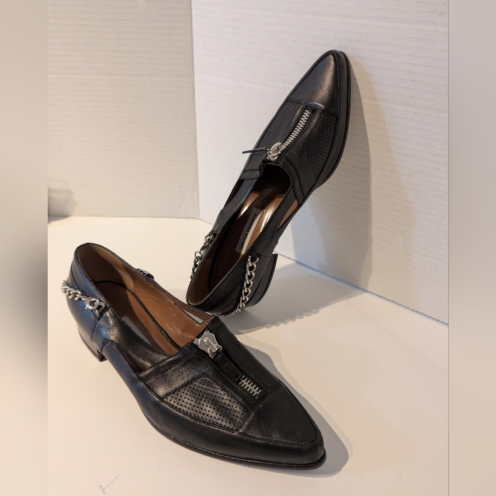 Tabitha Simmons Black Pump w Zipper & Chain Detail. EU Sz.40 Leather Made In Ita - Picture 8 of 16